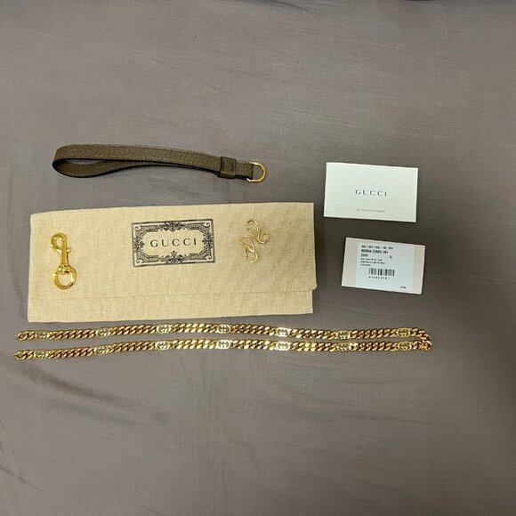 New Gucci Chain Necklace Handbag strap Pet Leash Gold Plated Leather - Picture 1 of 11